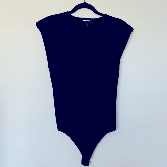 Body Contour V-Neck Padded Shoulder Sweater Thong Bodysuit 👀 - Picture 2 of 5